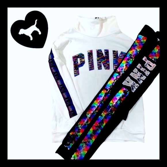 Rare Victoria’s Secret PINK Sequin Tracksuit Rainbow Holographic Logo Size Small - Picture 1 of 12